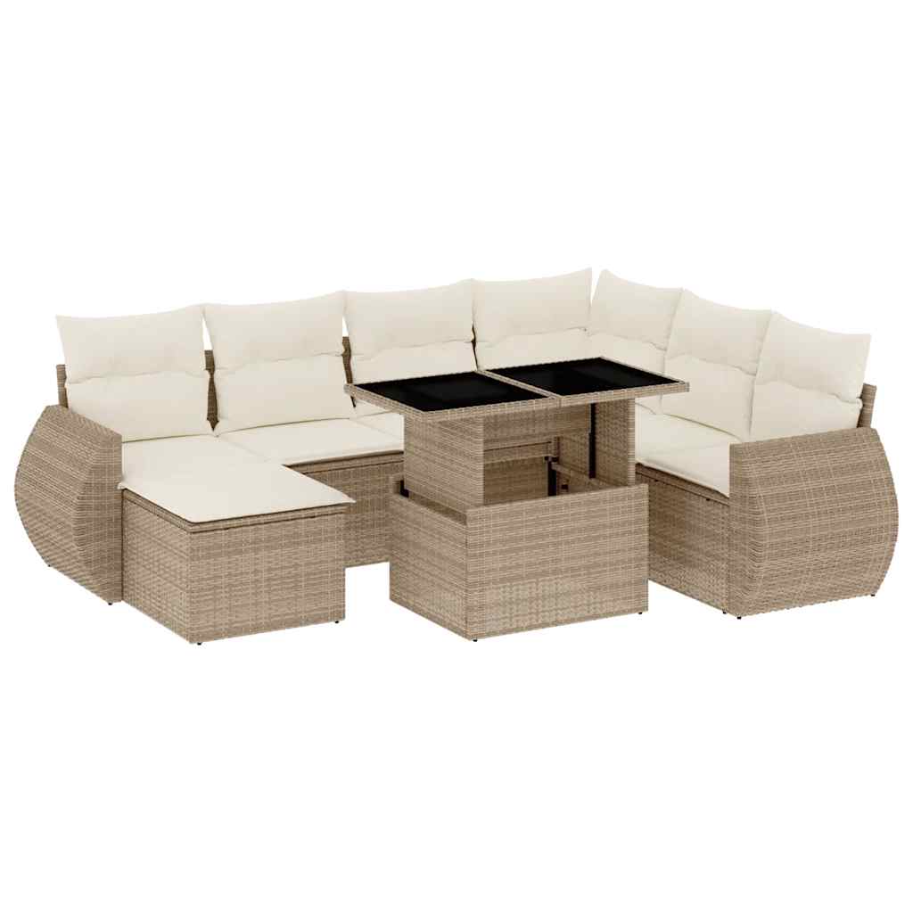 Set Divano da Giardino 8 pz con Cuscini Beige in Polyrattan - homemem39