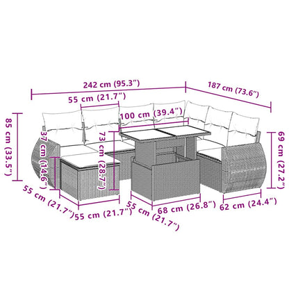 Set Divano da Giardino 8 pz con Cuscini Beige in Polyrattan - homemem39