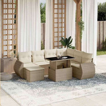 Set Divano da Giardino 8 pz con Cuscini Beige in Polyrattan - homemem39