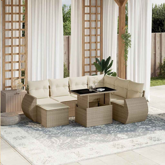 Set Divano da Giardino 8 pz con Cuscini Beige in Polyrattan - homemem39