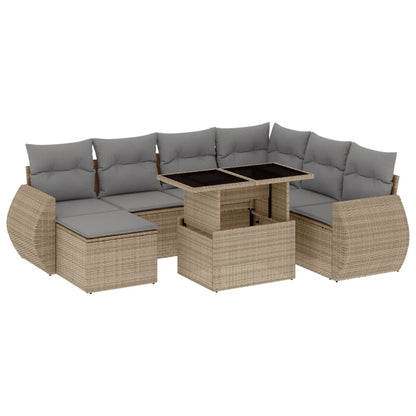 Set Divano da Giardino 8 pz con Cuscini Beige in Polyrattan
