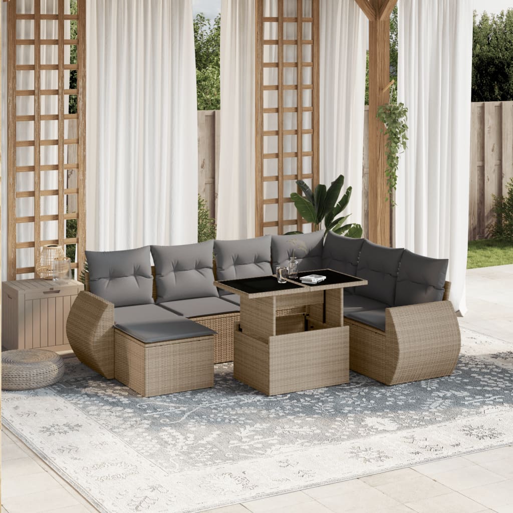Set Divano da Giardino 8 pz con Cuscini Beige in Polyrattan - homemem39