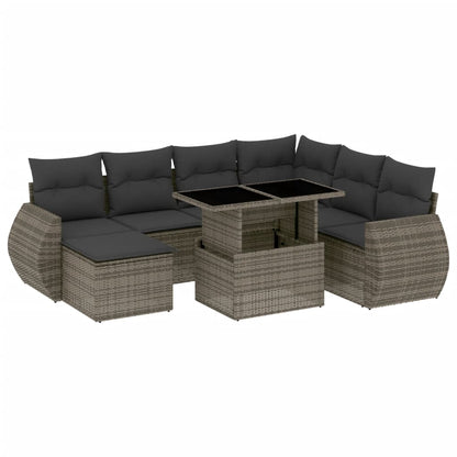 Set Divano da Giardino 8 pz con Cuscini Grigio in Polyrattan