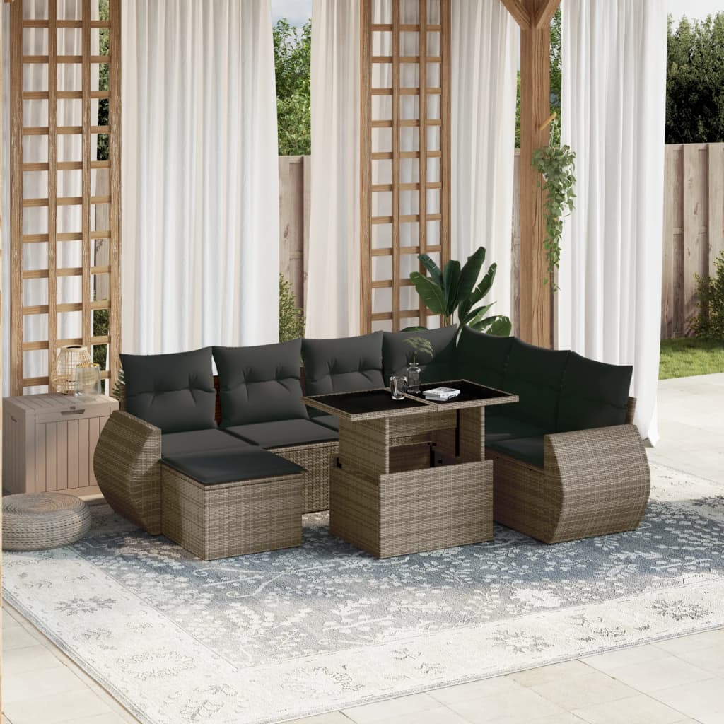 Set Divano da Giardino 8 pz con Cuscini Grigio in Polyrattan - homemem39