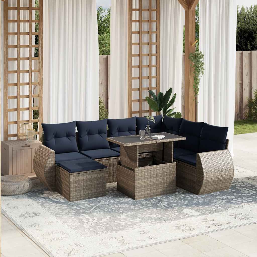 Set Divani da Giardino 8 pz con Cuscini Grigio in Polyrattan | homemem39