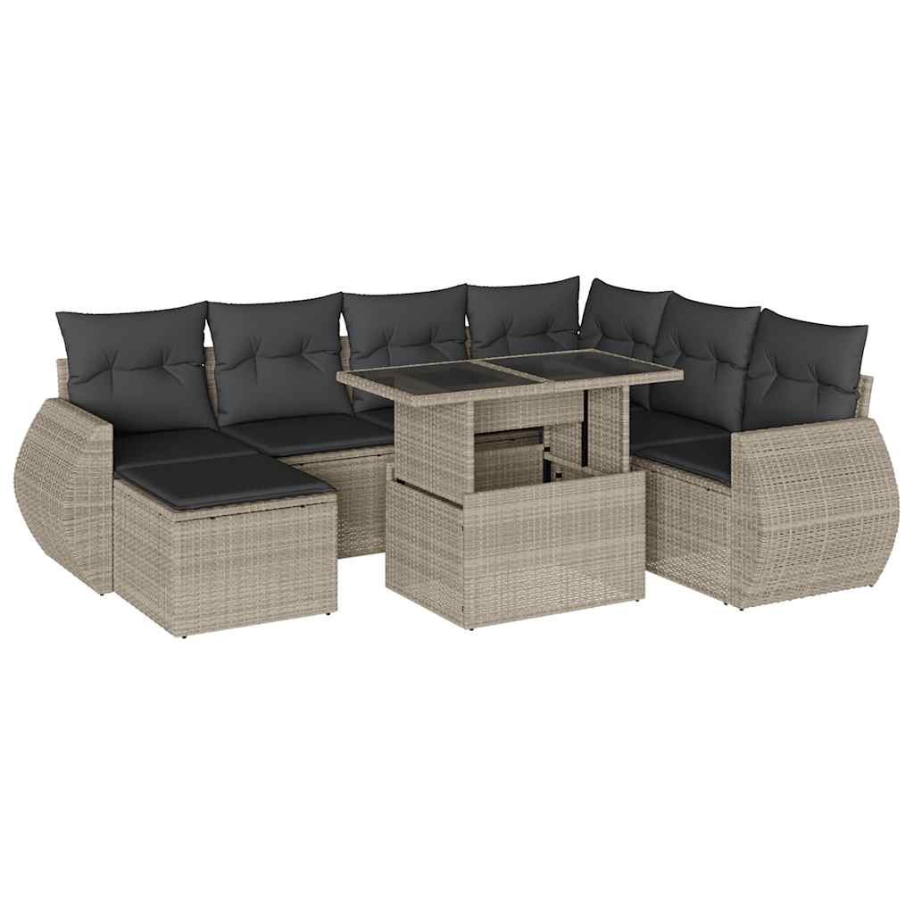 Set Divano da Giardino 8pz con Cuscini Grigio Chiaro Polyrattan - homemem39