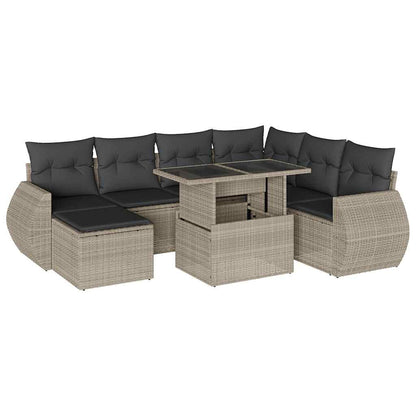 Set Divano da Giardino 8pz con Cuscini Grigio Chiaro Polyrattan - homemem39