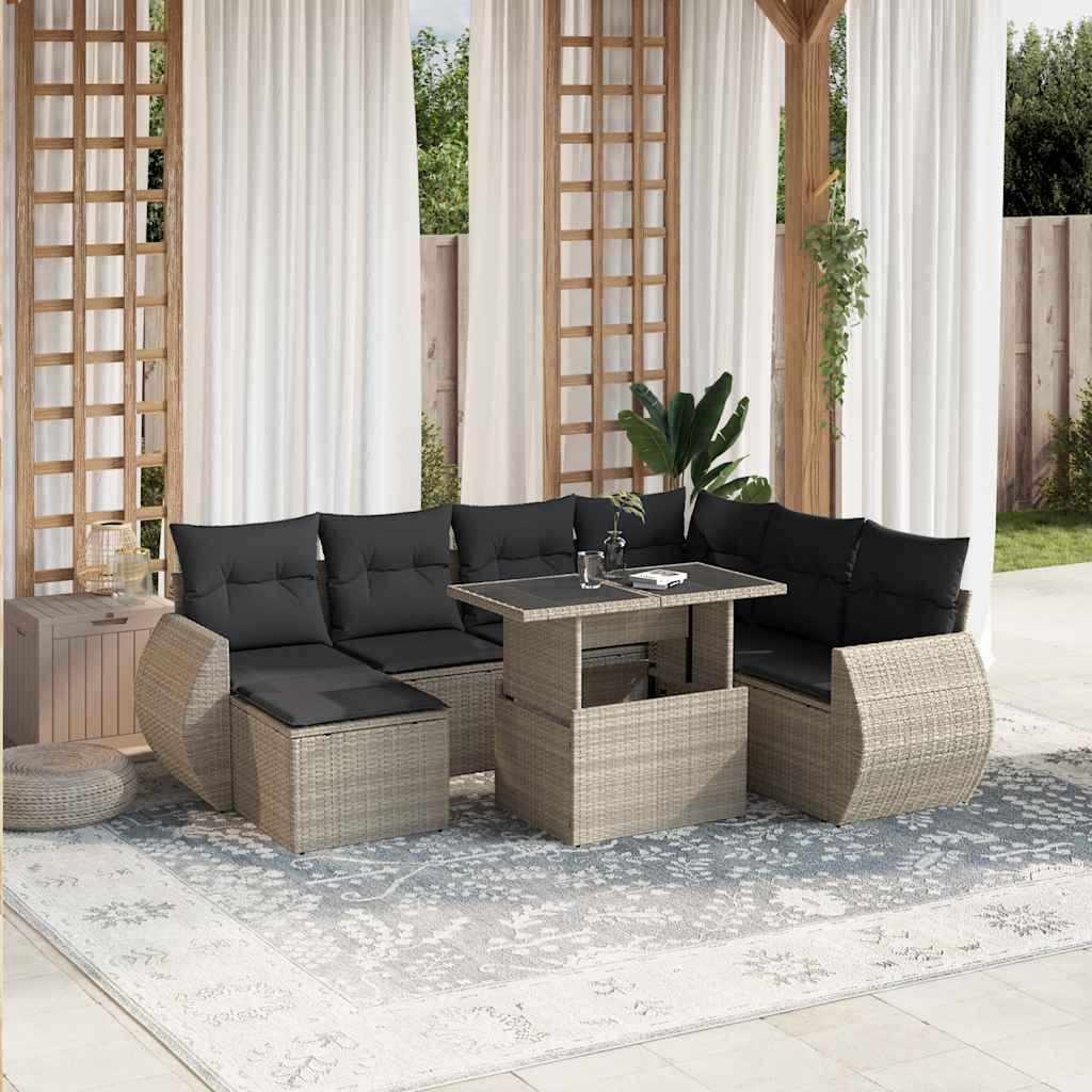 Set Divano da Giardino 8pz con Cuscini Grigio Chiaro Polyrattan | homemem39