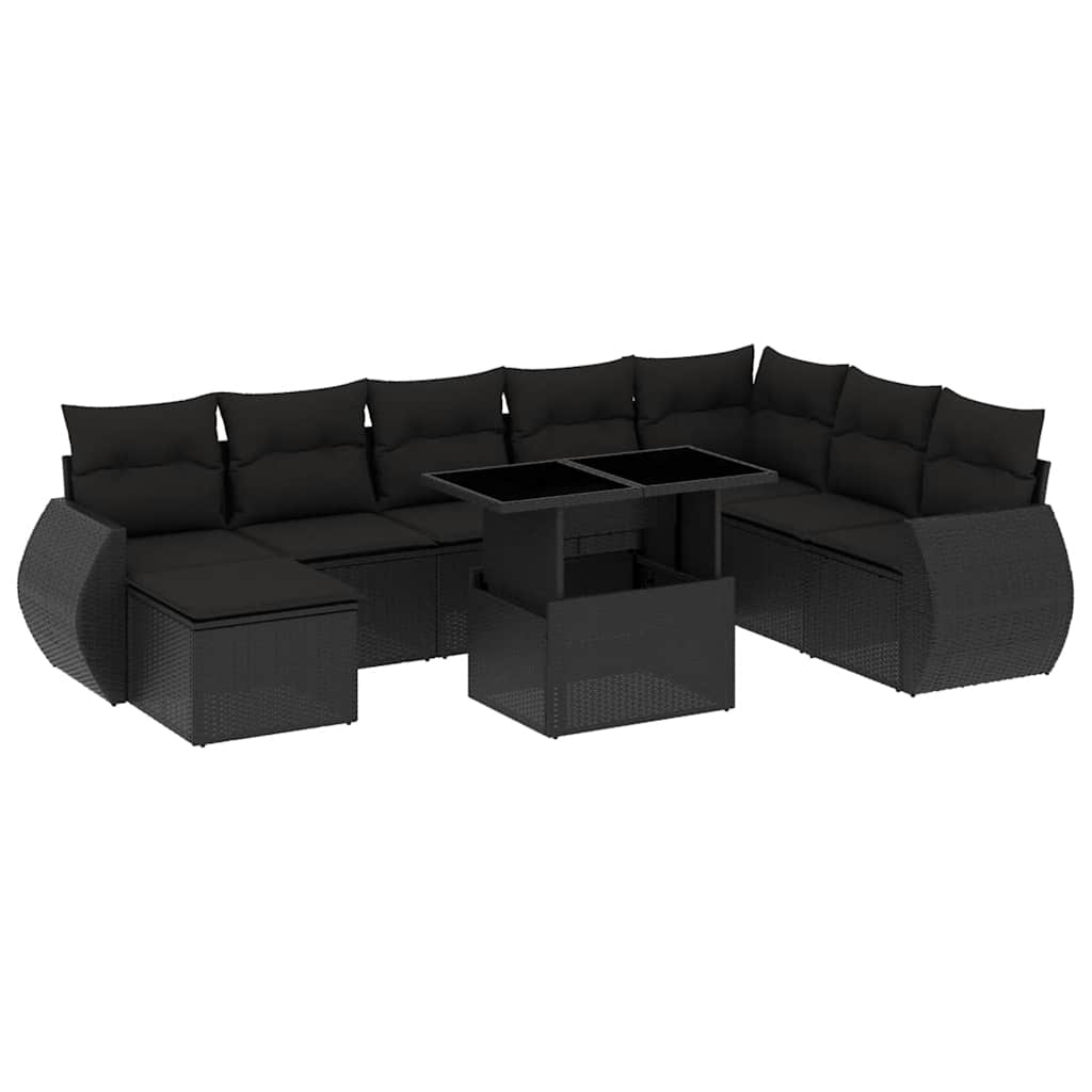 Set Divani da Giardino 9 pz con Cuscini Nero in Polyrattan | homemem39