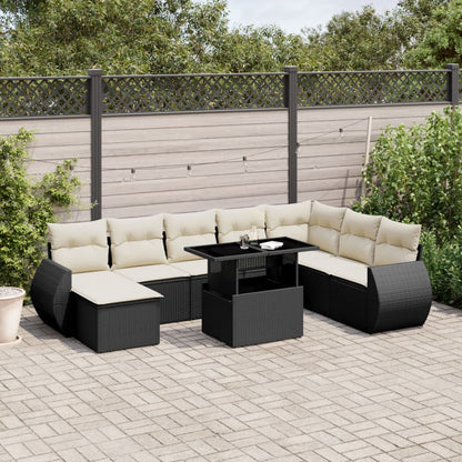 Set Divani da Giardino 9 pz con Cuscini Nero in Polyrattan - homemem39