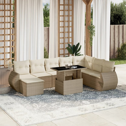 Set Divano da Giardino 9 pz con Cuscini Beige in Polyrattan - homemem39