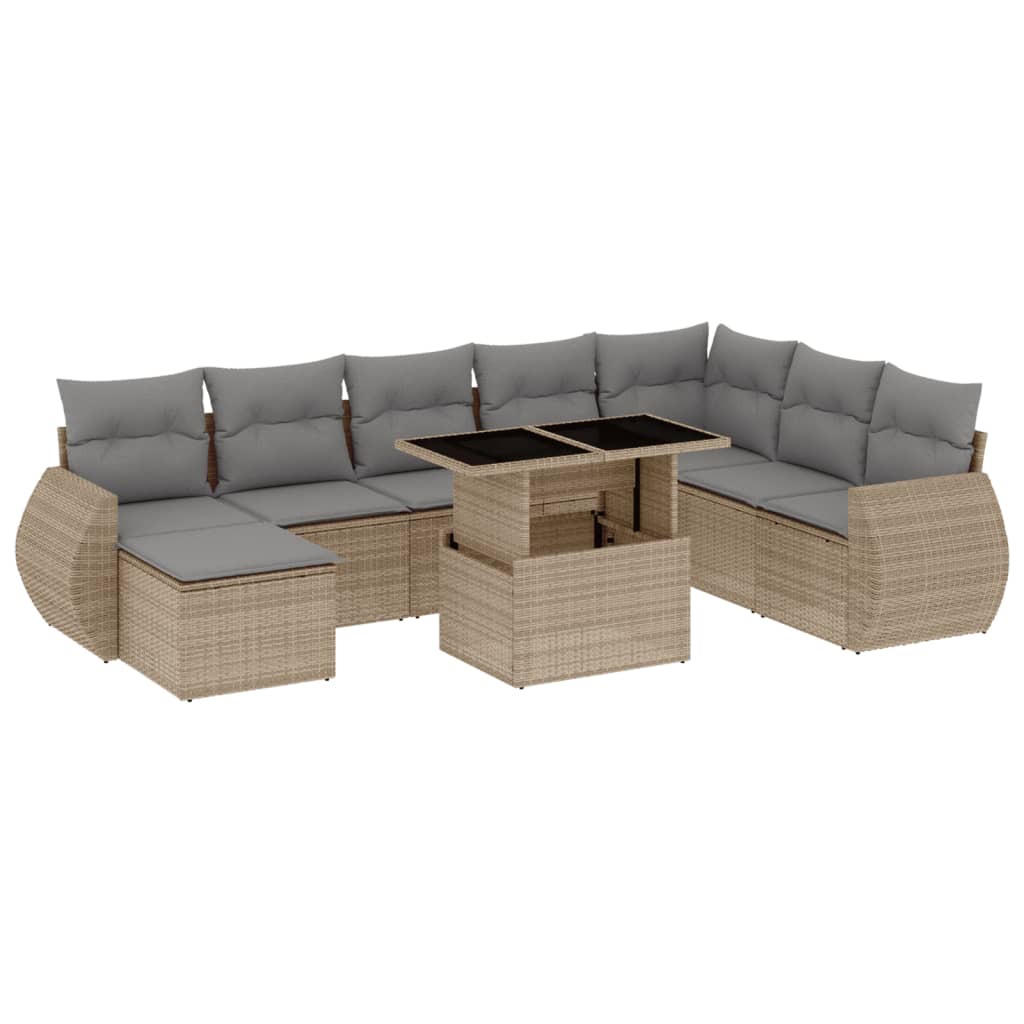 Set Divano da Giardino 9 pz con Cuscini Beige in Polyrattan - homemem39