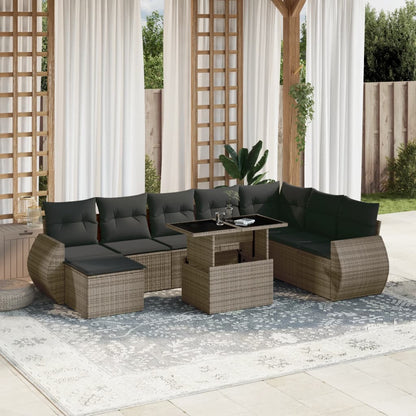 Set Divano da Giardino 9 pz con Cuscini Grigio in Polyrattan - homemem39