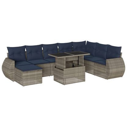 Set Divani da Giardino 9 pz con Cuscini Grigio in Polyrattan | homemem39