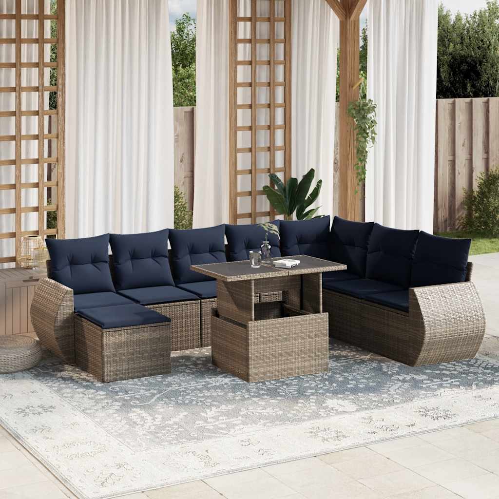 Set Divani da Giardino 9 pz con Cuscini in Polyrattan