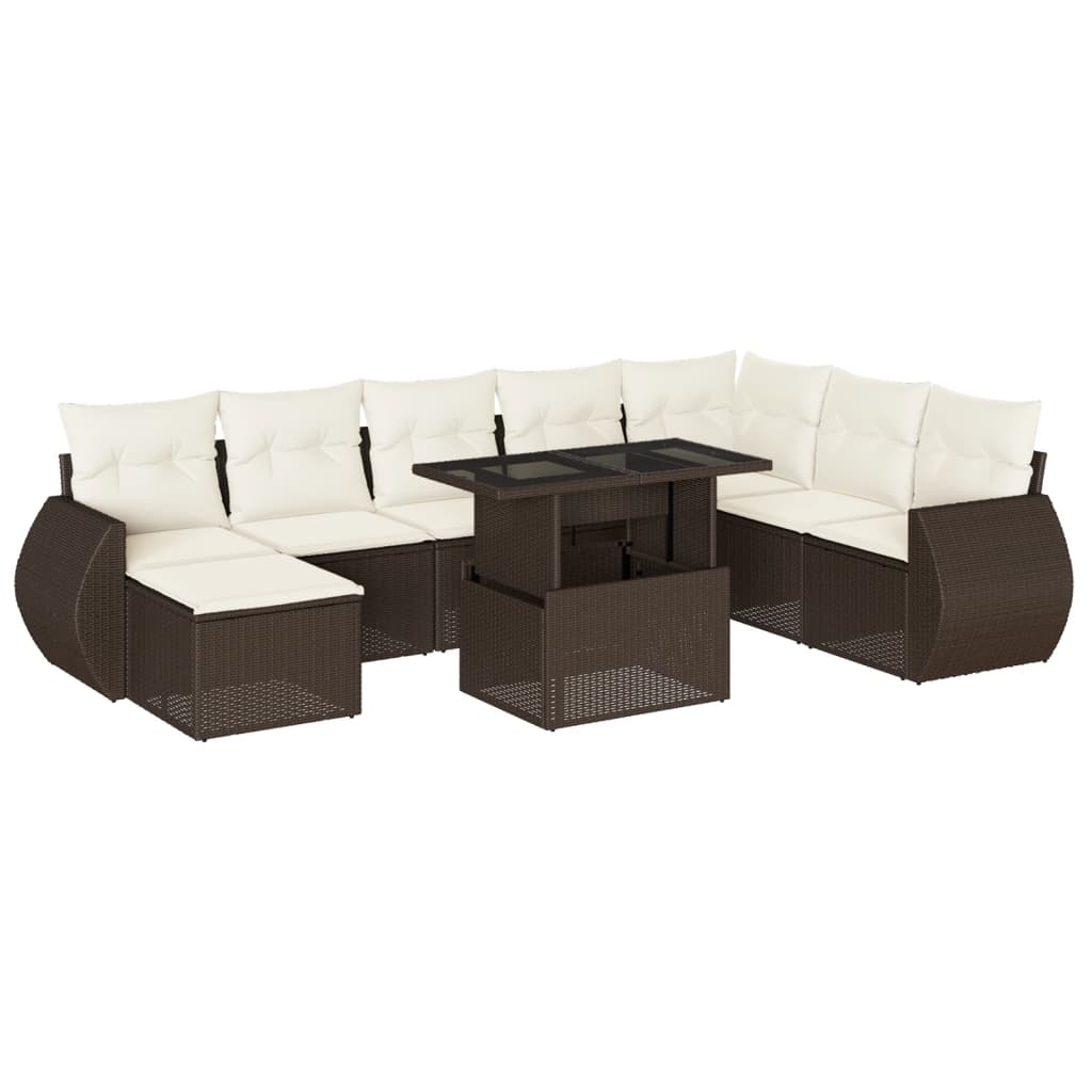 Set Divani da Giardino 9pz con Cuscini Marrone in Polyrattan | homemem39