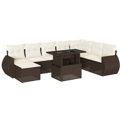 Set Divani da Giardino 9pz con Cuscini Marrone in Polyrattan | homemem39