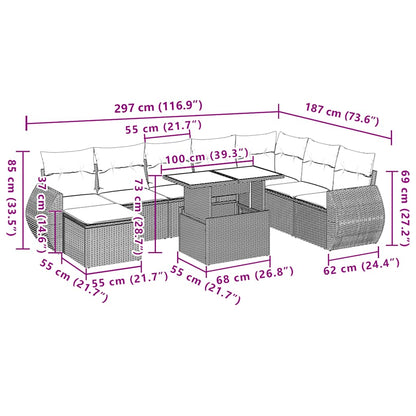 Set Divani da Giardino 9pz con Cuscini Marrone in Polyrattan | homemem39