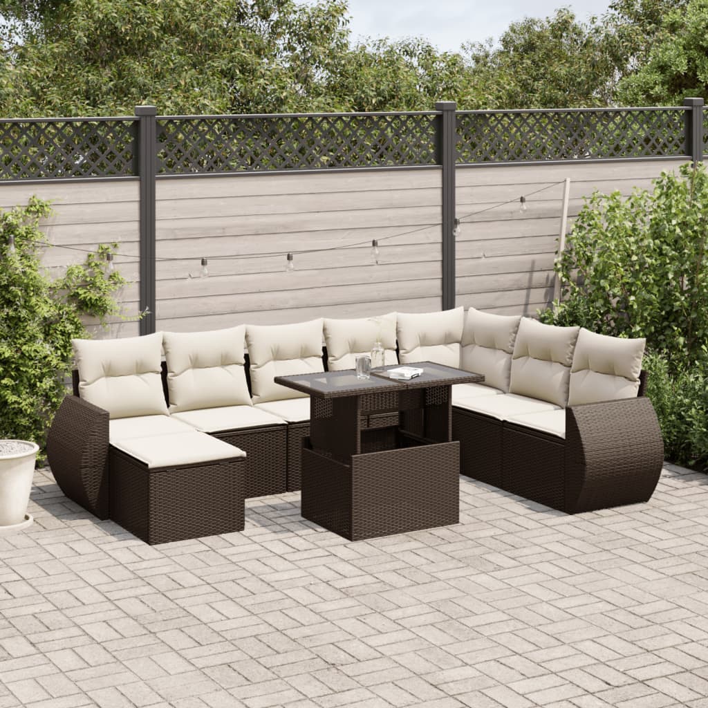 Set Divani da Giardino 9pz con Cuscini Marrone in Polyrattan - homemem39