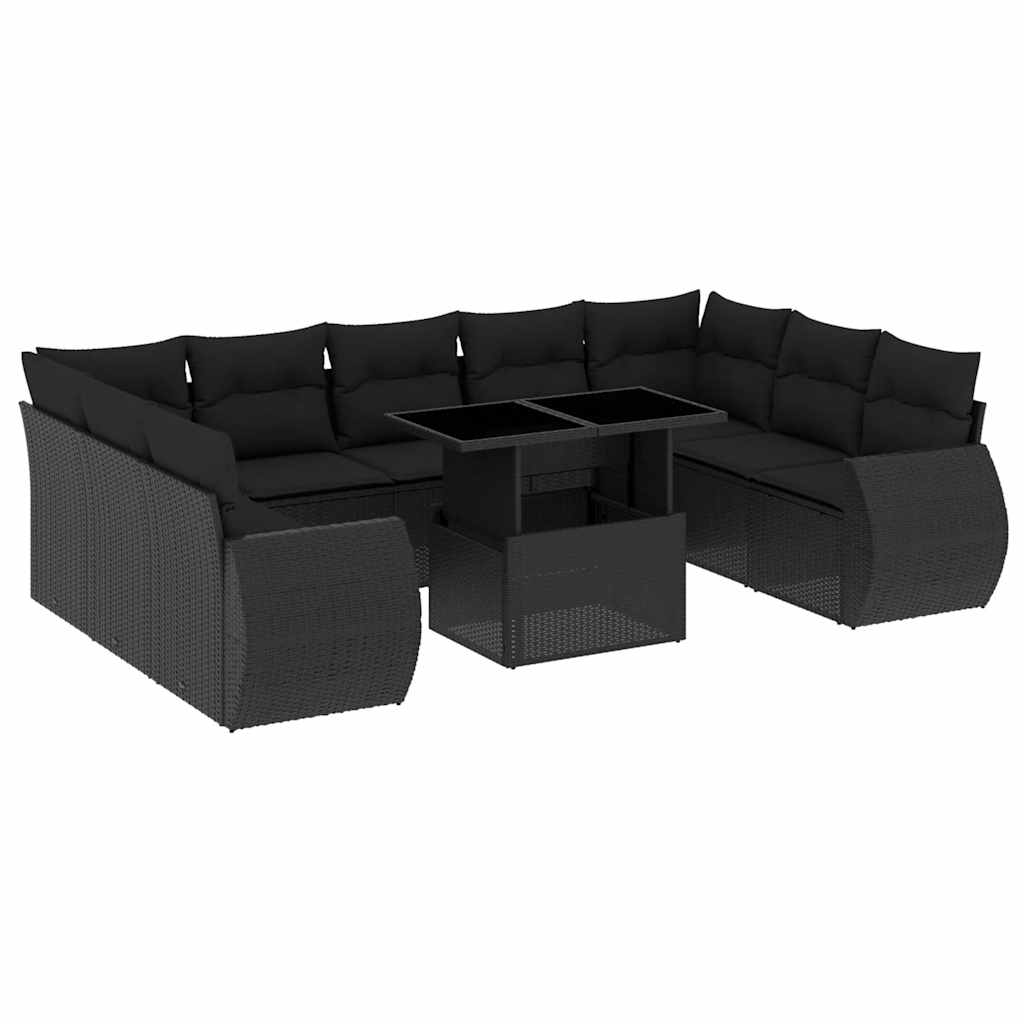 Set Divani da Giardino 10pz con Cuscini in Polyrattan Nero - homemem39