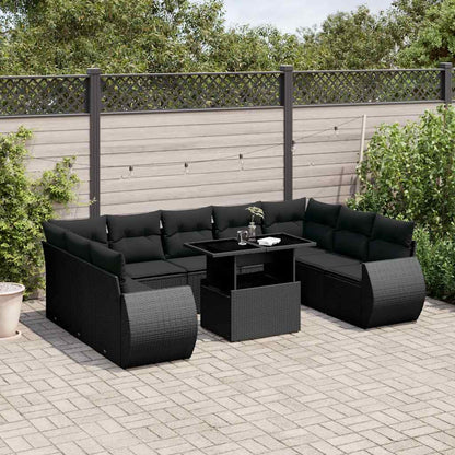 Set Divani da Giardino 10pz con Cuscini in Polyrattan Nero - homemem39