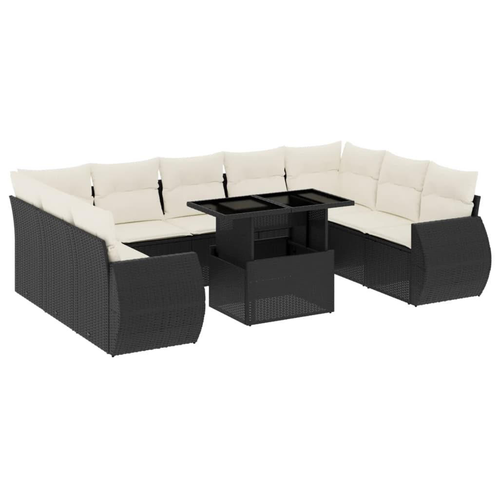 Set Divani da Giardino 10pz con Cuscini in Polyrattan Nero | homemem39