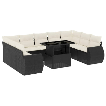 Set Divani da Giardino 10pz con Cuscini in Polyrattan Nero | homemem39