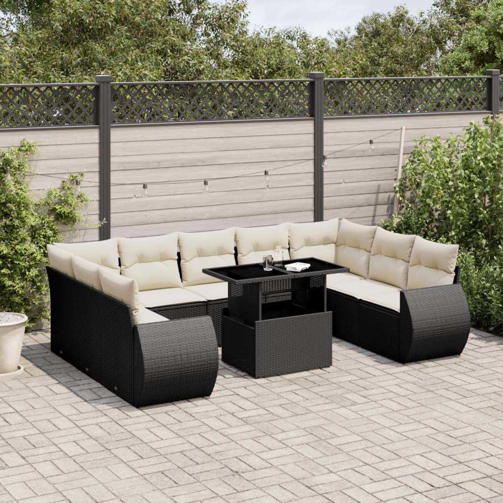 Set Divani da Giardino 10pz con Cuscini in Polyrattan Nero | homemem39