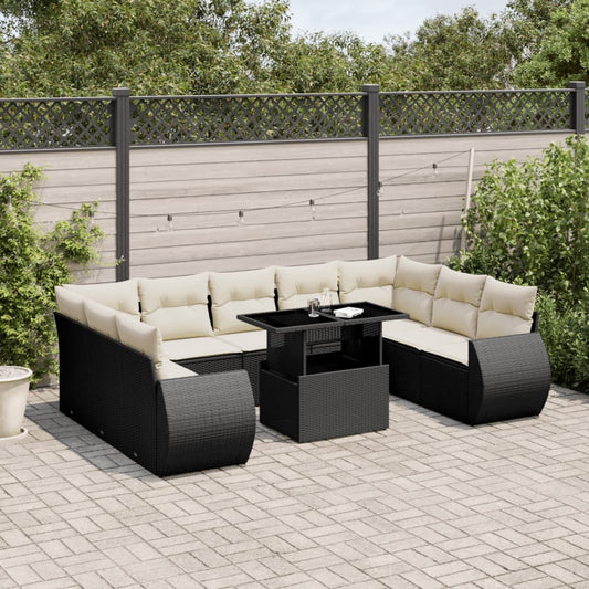 Set Divani da Giardino 10pz con Cuscini in Polyrattan Nero - homemem39