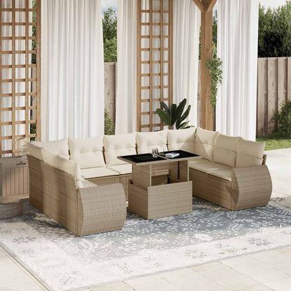 Set Divano da Giardino 10 pz con Cuscini Beige in Polyrattan - homemem39