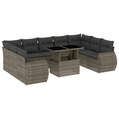Set Divano da Giardino 10 pz con Cuscini Grigio in Polyrattan | homemem39