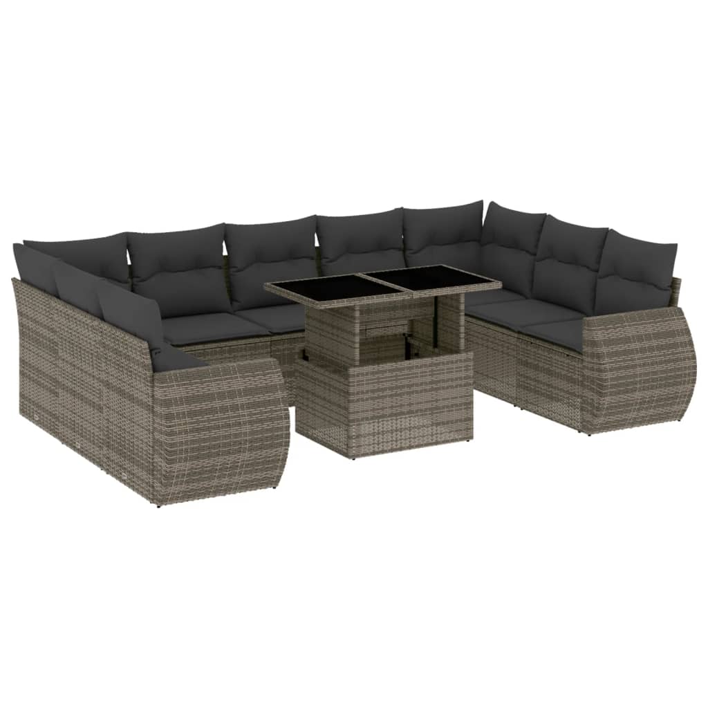 Set Divano da Giardino 10 pz con Cuscini Grigio in Polyrattan - homemem39