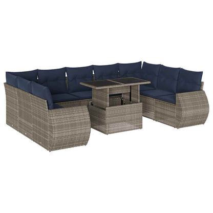 Set Divani da Giardino 10 pz con Cuscini Grigio in Polyrattan | homemem39