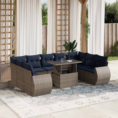 Set Divani da Giardino 10 pz con Cuscini Grigio in Polyrattan | homemem39