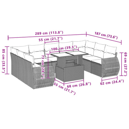 Set Divano Giardino 10 pz con Cuscini Grigio Chiaro Polyrattan