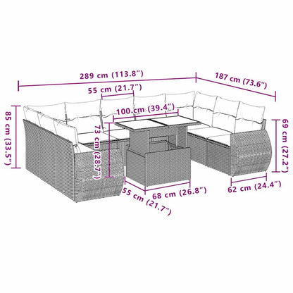 Set Divano Giardino 10 pz con Cuscini Grigio Chiaro Polyrattan - homemem39