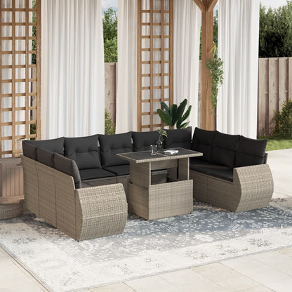 Set Divano Giardino 10 pz con Cuscini Grigio Chiaro Polyrattan