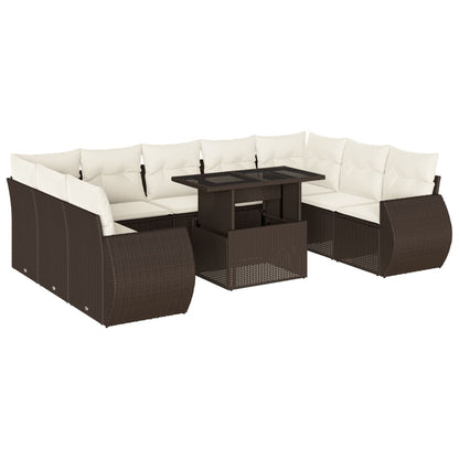 Set Divani da Giardino 10pz con Cuscini in Polyrattan Marrone - homemem39