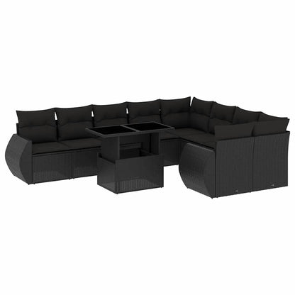 Set Divani da Giardino 10pz con Cuscini in Polyrattan Nero - homemem39