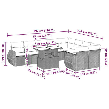 Set Divani da Giardino 10pz con Cuscini in Polyrattan Nero | homemem39
