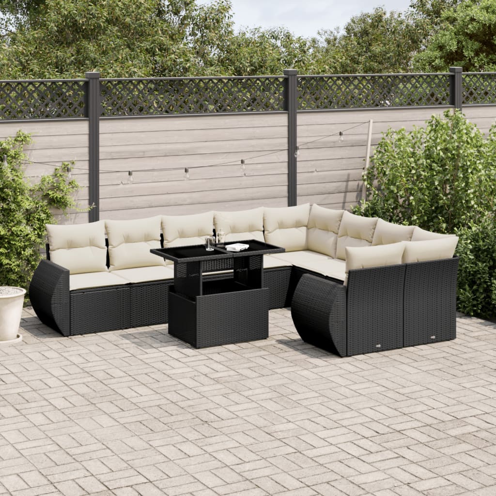 Set Divani da Giardino 10pz con Cuscini in Polyrattan Nero | homemem39
