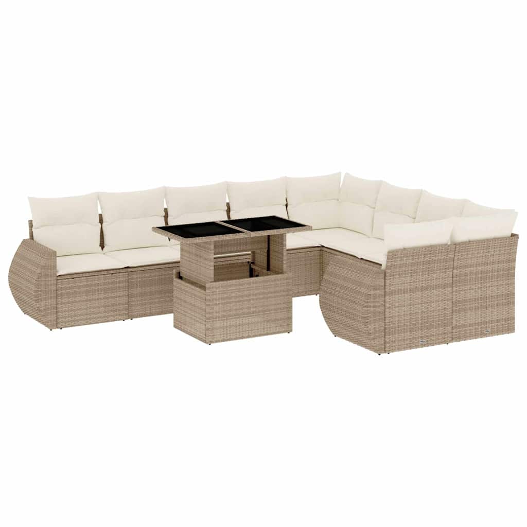 Set Divano da Giardino 10 pz con Cuscini Beige in Polyrattan - homemem39