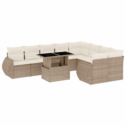Set Divano da Giardino 10 pz con Cuscini Beige in Polyrattan - homemem39