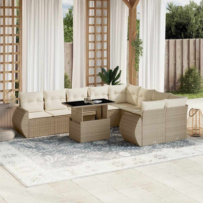 Set Divano da Giardino 10 pz con Cuscini Beige in Polyrattan - homemem39