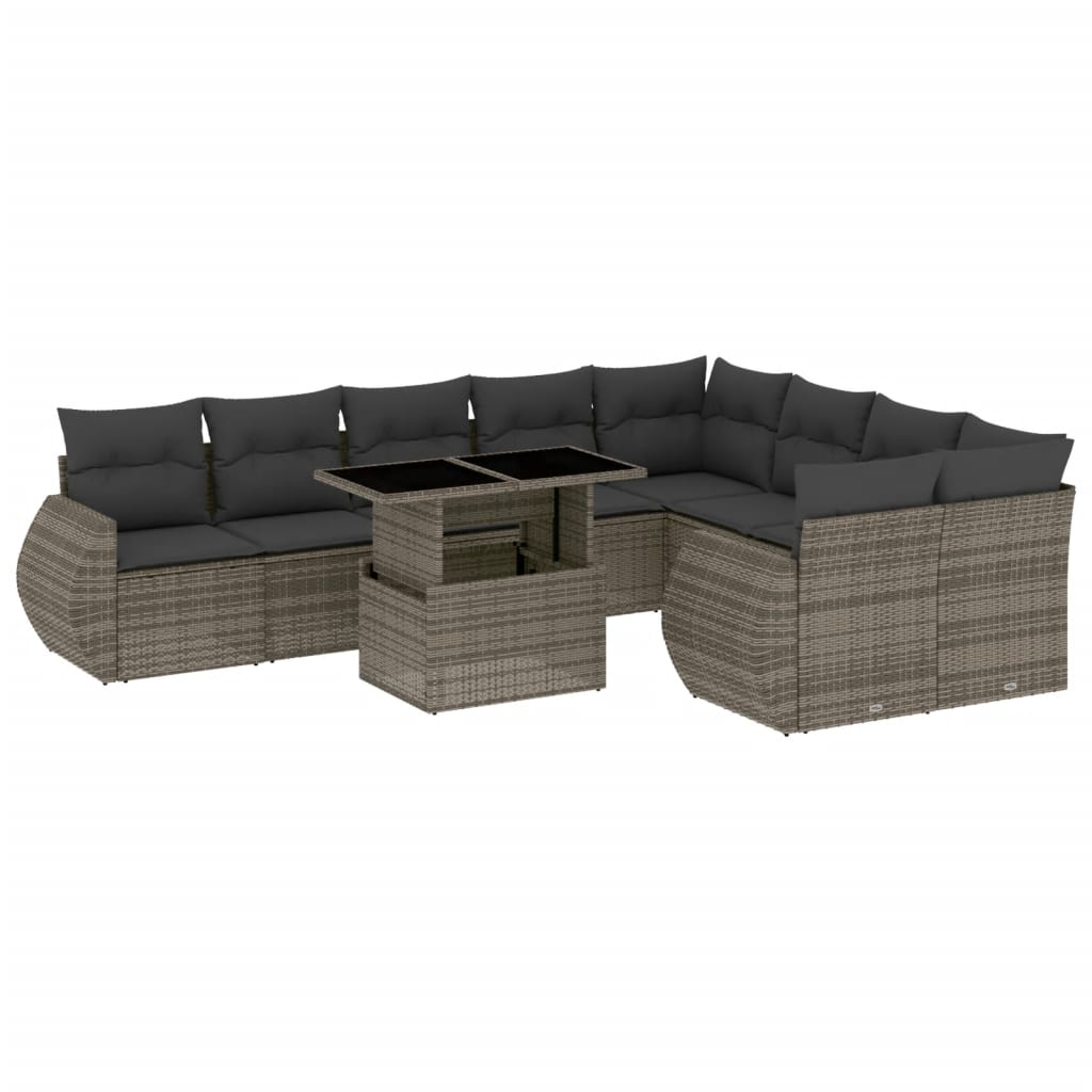 Set Divano da Giardino 10 pz con Cuscini Grigio in Polyrattan