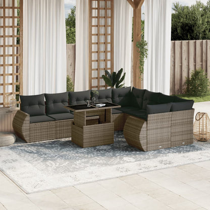 Set Divano da Giardino 10 pz con Cuscini Grigio in Polyrattan - homemem39