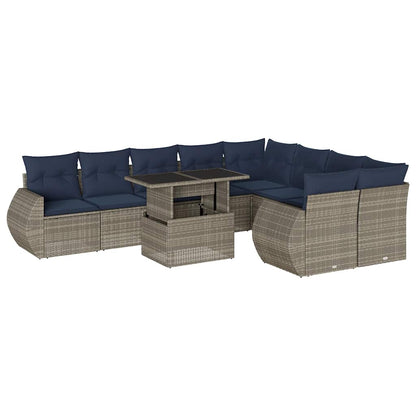Set Divani da Giardino 10 pz con Cuscini Grigio in Polyrattan | homemem39