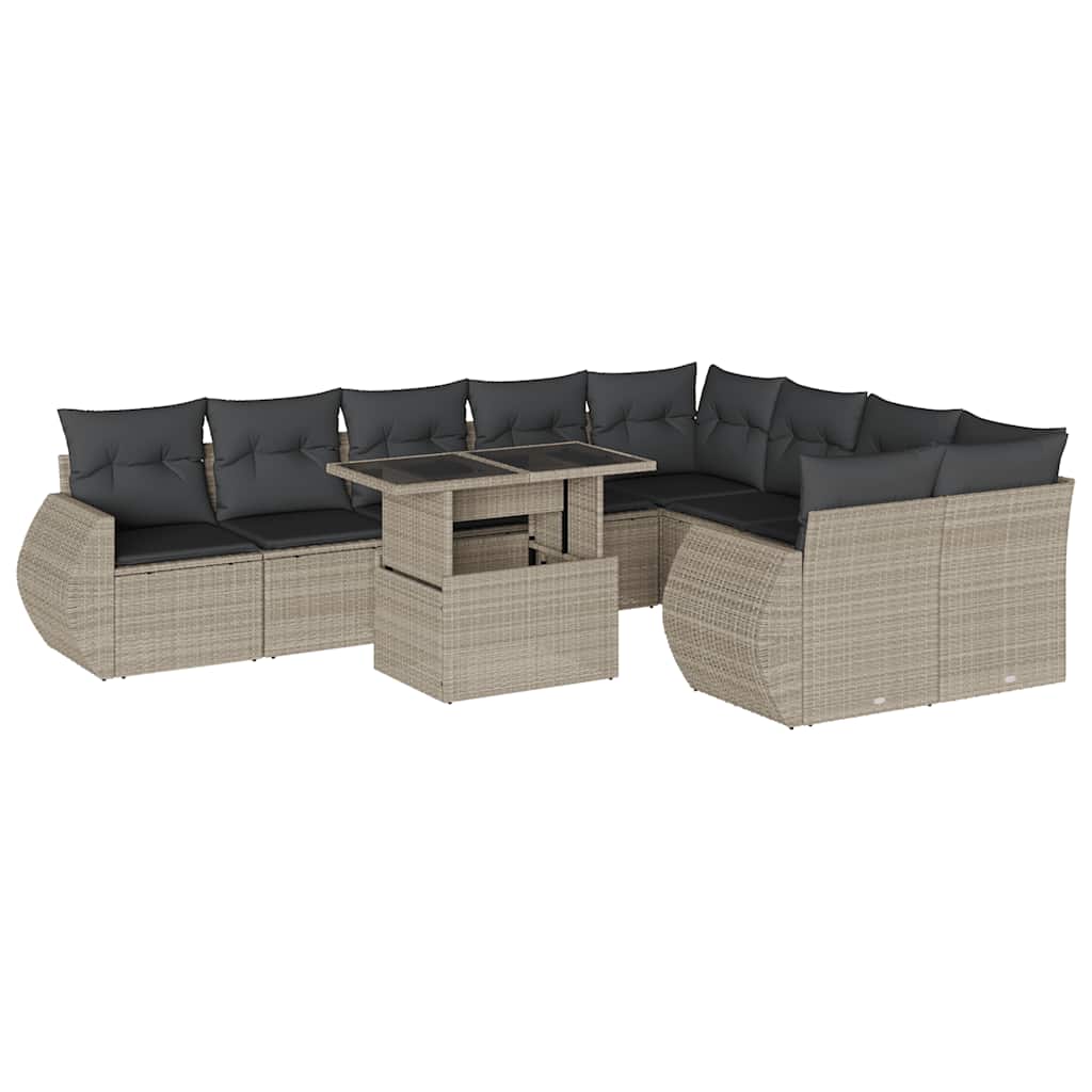 Set Divano Giardino 10 pz con Cuscini Grigio Chiaro Polyrattan | homemem39