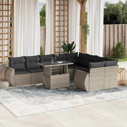 Set Divano Giardino 10 pz con Cuscini Grigio Chiaro Polyrattan | homemem39