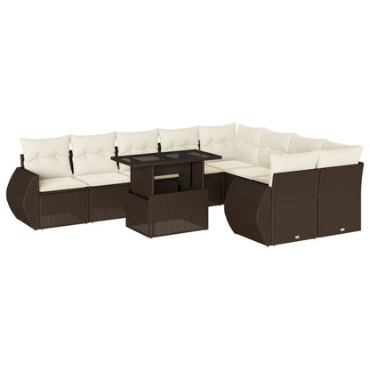 Set Divani da Giardino 10pz con Cuscini in Polyrattan Marrone | homemem39